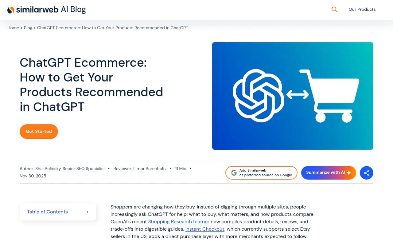 Similarweb guide on getting products recommended in ChatGPT