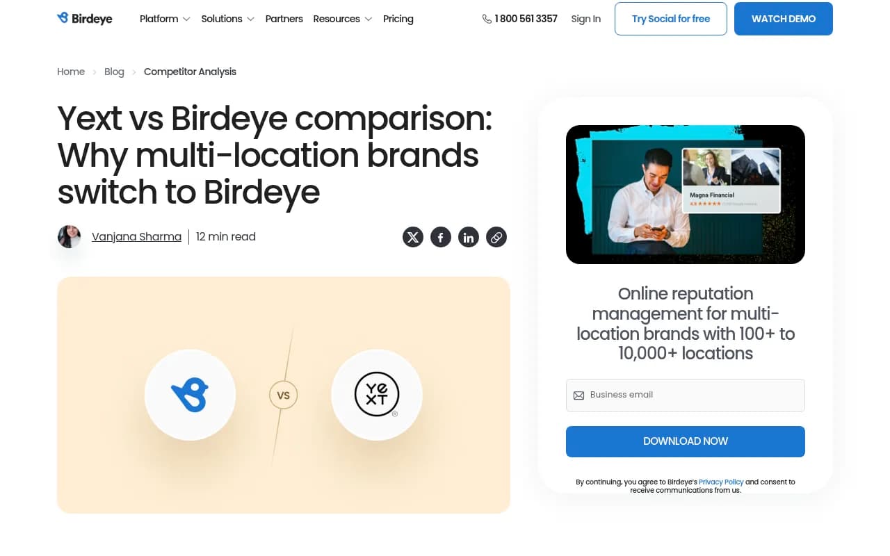 Birdeye's Yext vs Birdeye comparison, featuring the Search AI product