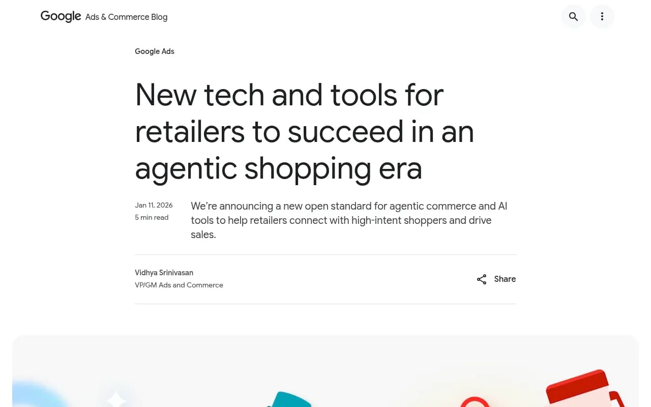 Google's announcement of its open agentic commerce standard for retailers