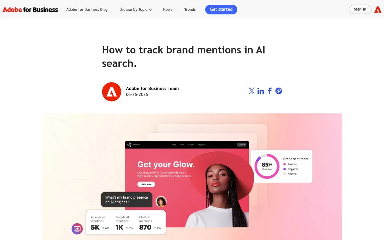 AI dashboard showing brand mentions, sentiment, and visibility metrics across AI search platforms