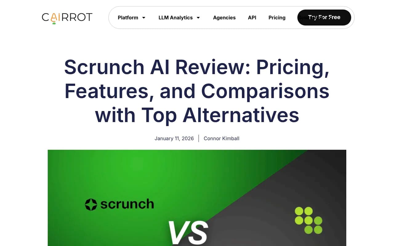 Scrunch AI review covering pricing, features, and alternatives