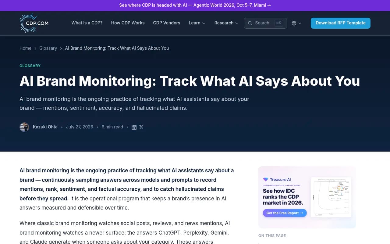A research report showing AI brand monitoring concepts and hallucination tracking methodology