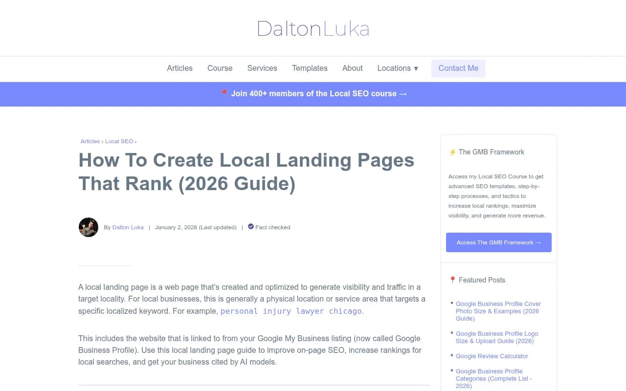Daltonluka.com checklist for optimizing local landing pages