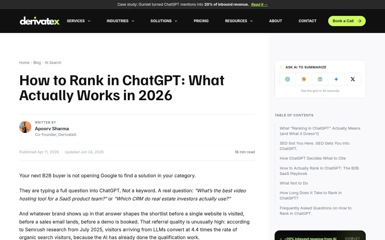 DerivateX's breakdown of how ChatGPT citation mechanics work for B2B SaaS companies