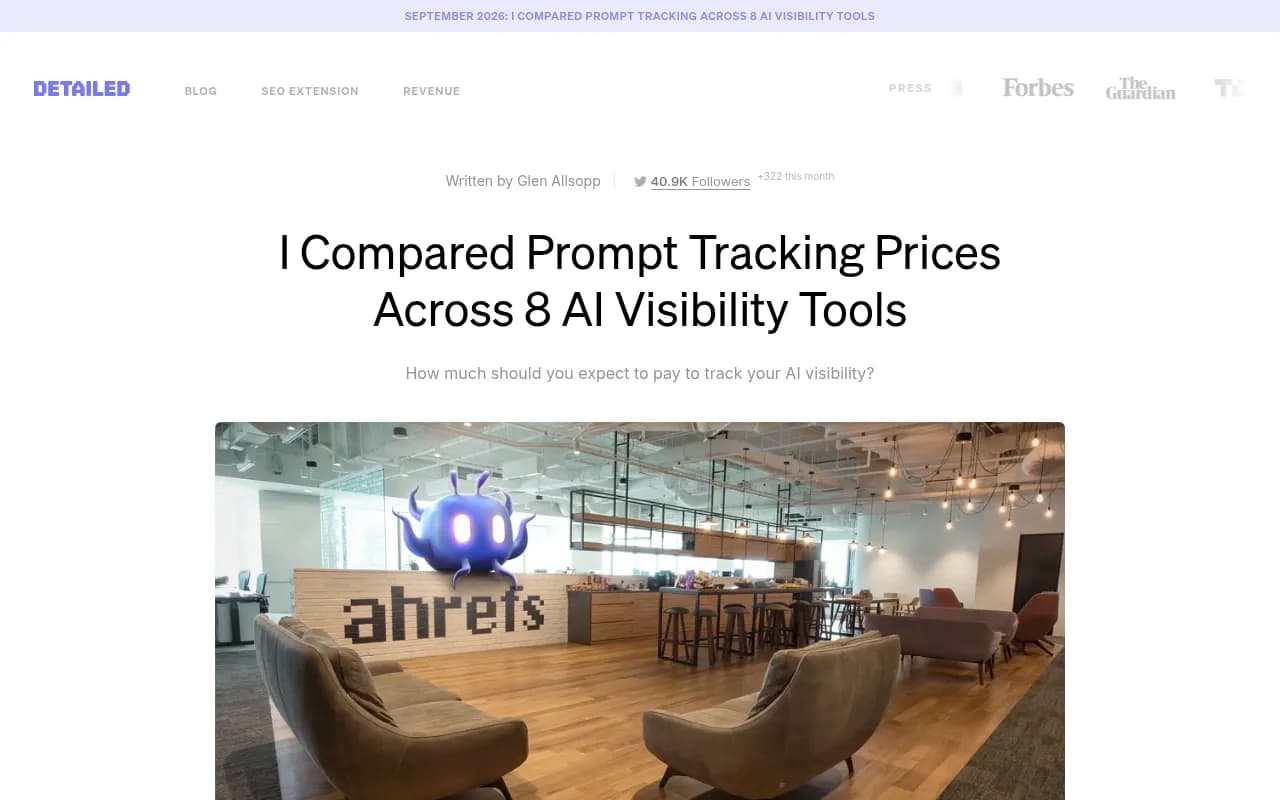 A third-party comparison of prompt tracking prices across eight AI visibility tools