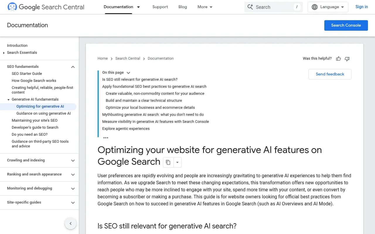 Google Search Central's guide to optimizing for generative AI features on Google Search