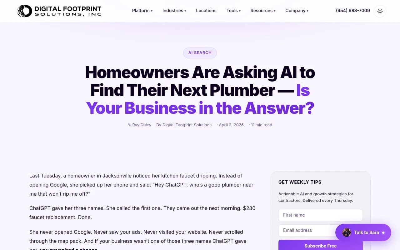 Homeowners are now asking AI assistants to find local contractors like plumbers, bypassing Google entirely