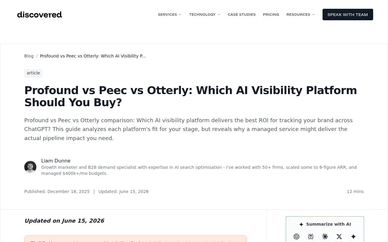 Profound vs Peec vs Otterly comparison from Discovered Labs