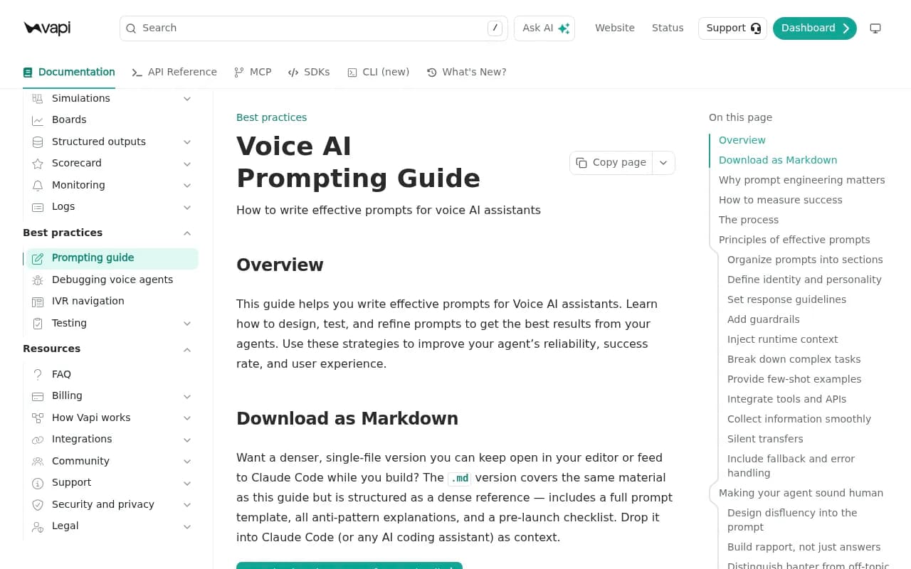 Vapi's Voice AI Prompting Guide covering why voice prompts differ from text prompts