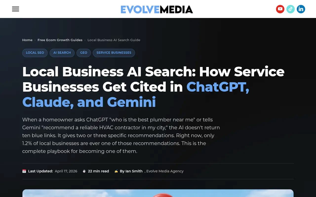 Local Business AI Search Guide 2026 showing the 1.2% visibility statistic and key local AI search data points