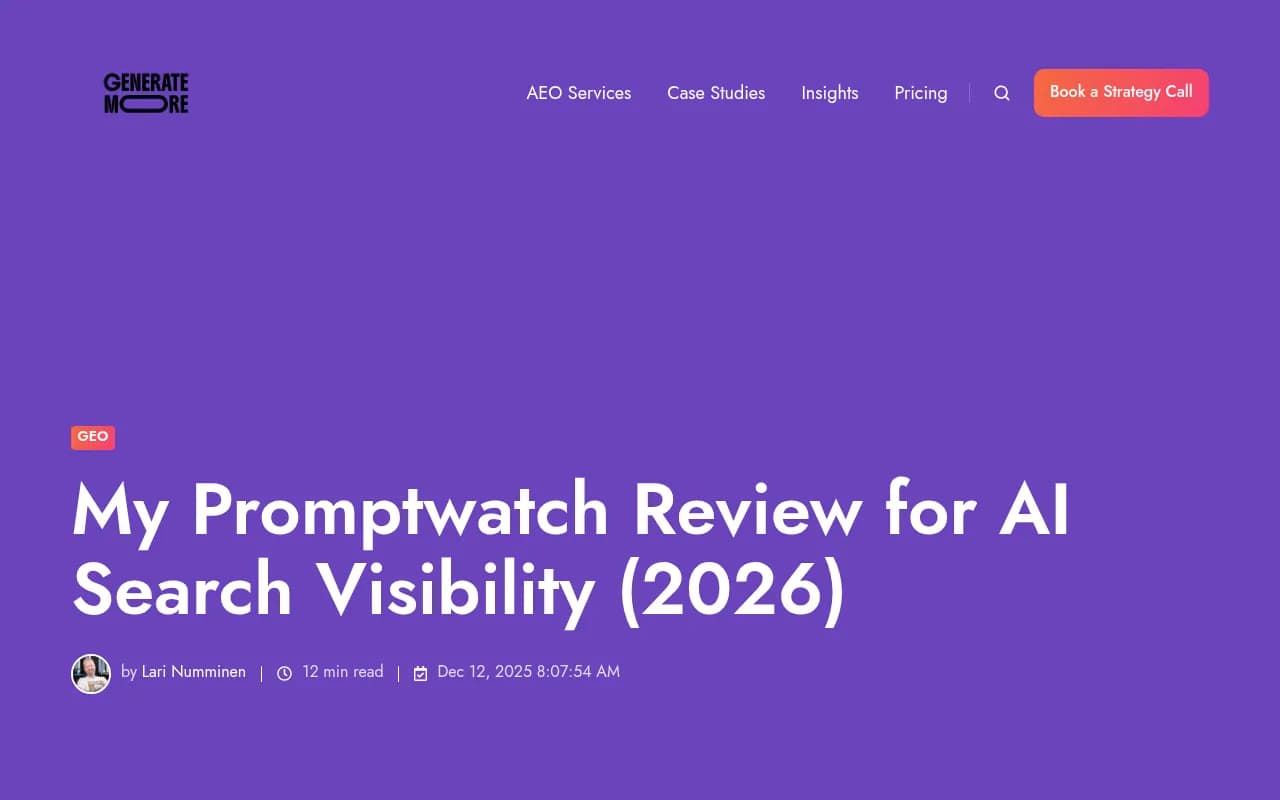 Independent Promptwatch review from generatemore.ai showing feature ratings