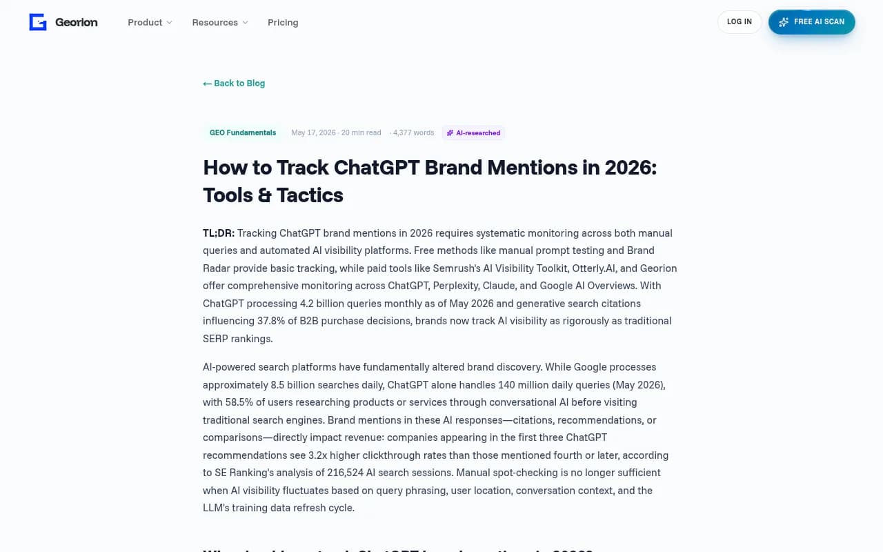 A third-party guide to tracking ChatGPT brand mentions, with a tool comparison table