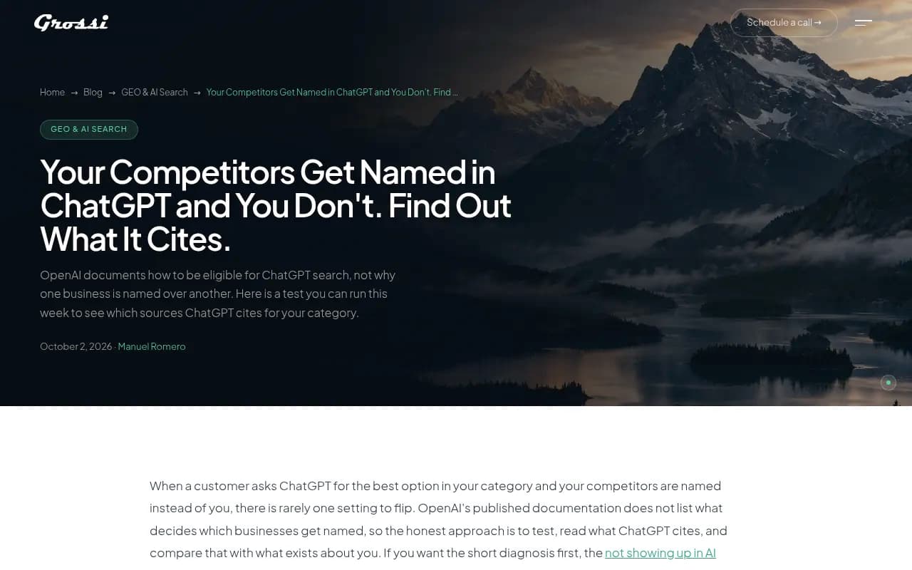 GrossiWeb article on testing which sources ChatGPT cites for your category
