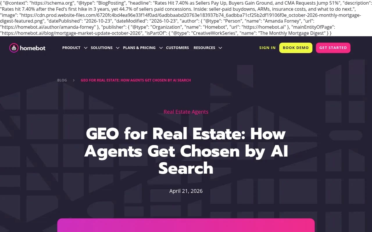 Homebot blog post on GEO for real estate agents and how AI search chooses which agents to recommend