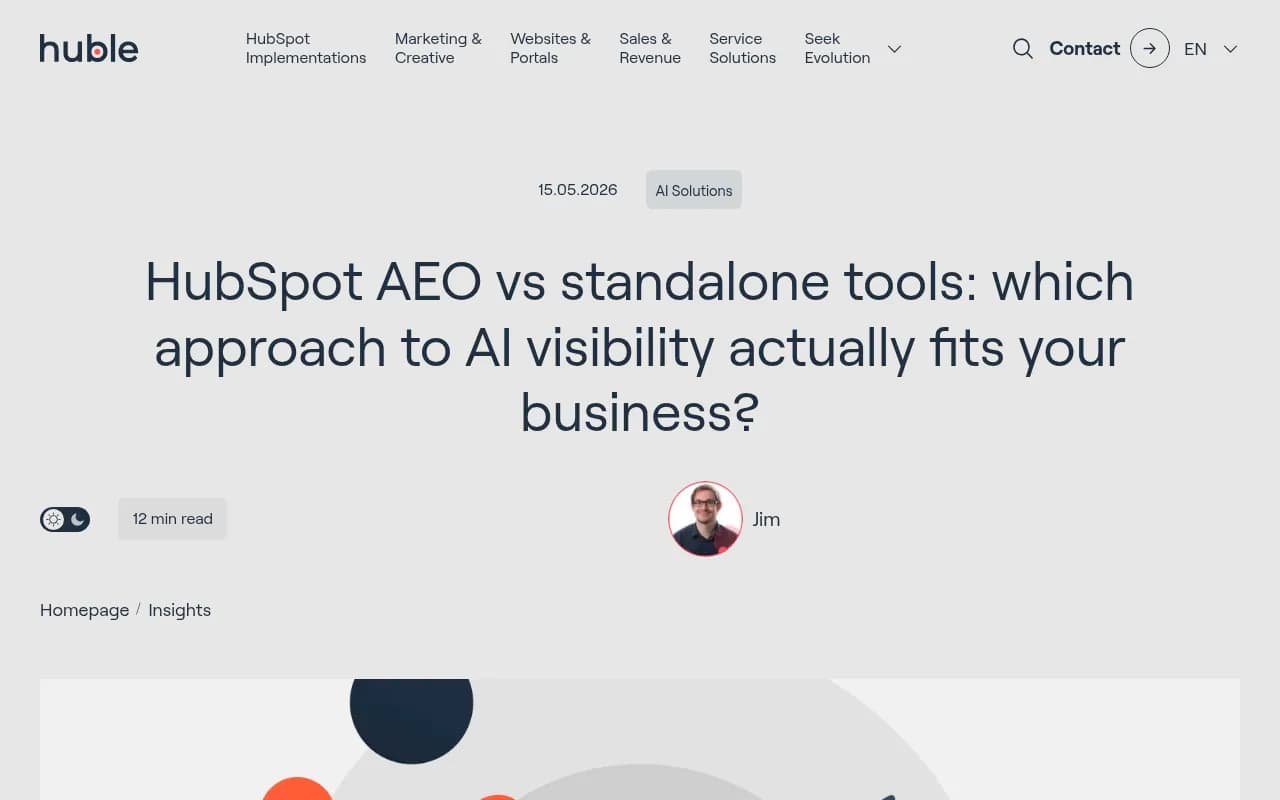 Huble's comparison of HubSpot AEO and standalone AI visibility tools