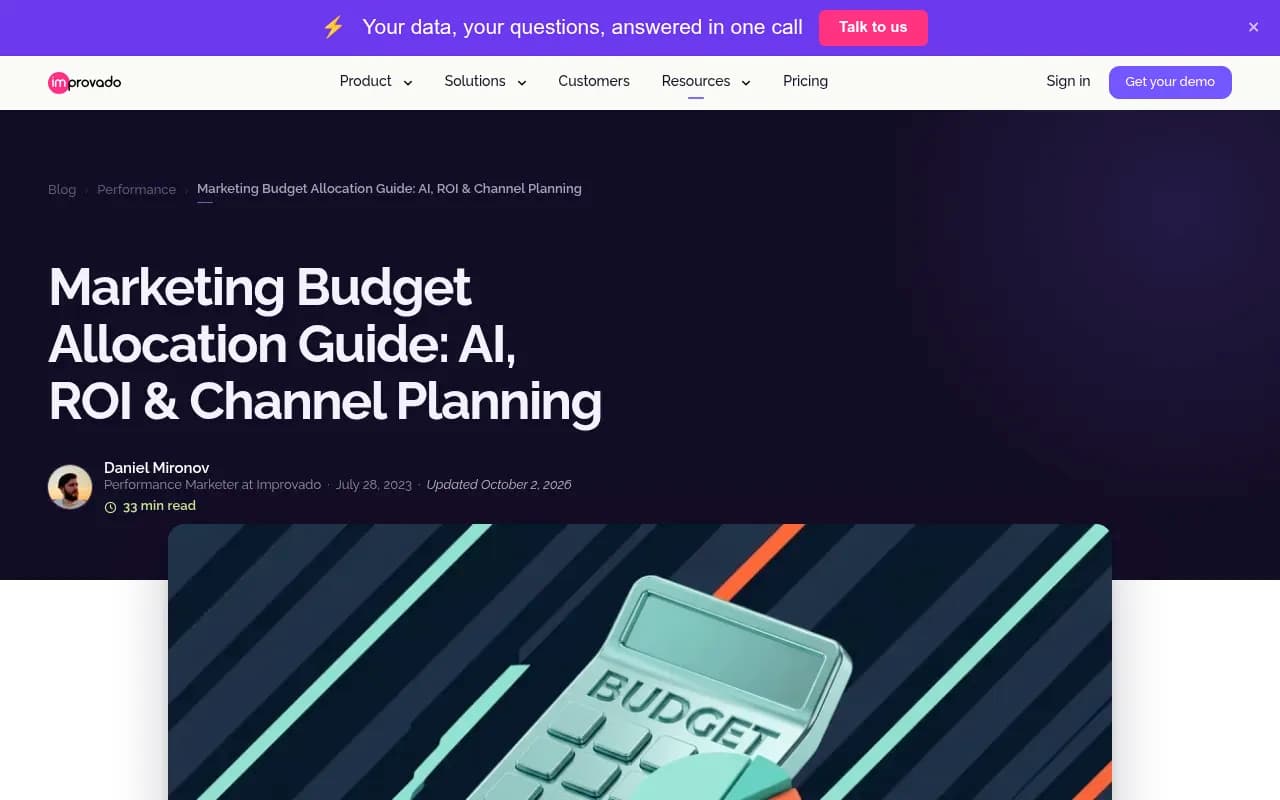 Improvado's marketing budget allocation guide, with benchmarks for channel mix and reallocation triggers