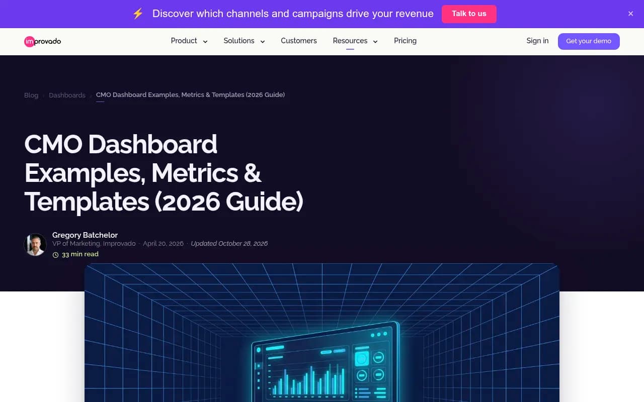 Improvado CMO dashboard guide showing executive dashboard principles