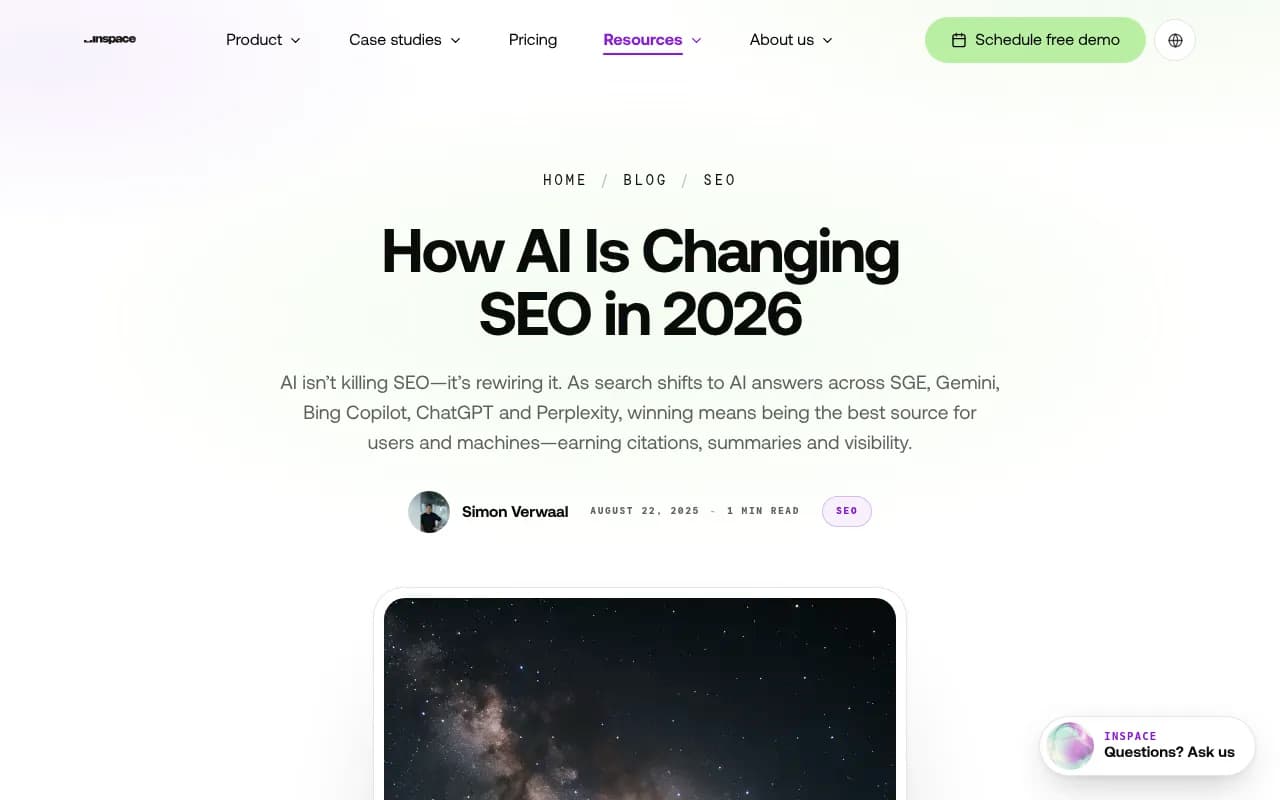InSpace blog post on how AI is changing SEO, describing NOVA's GEO workflow