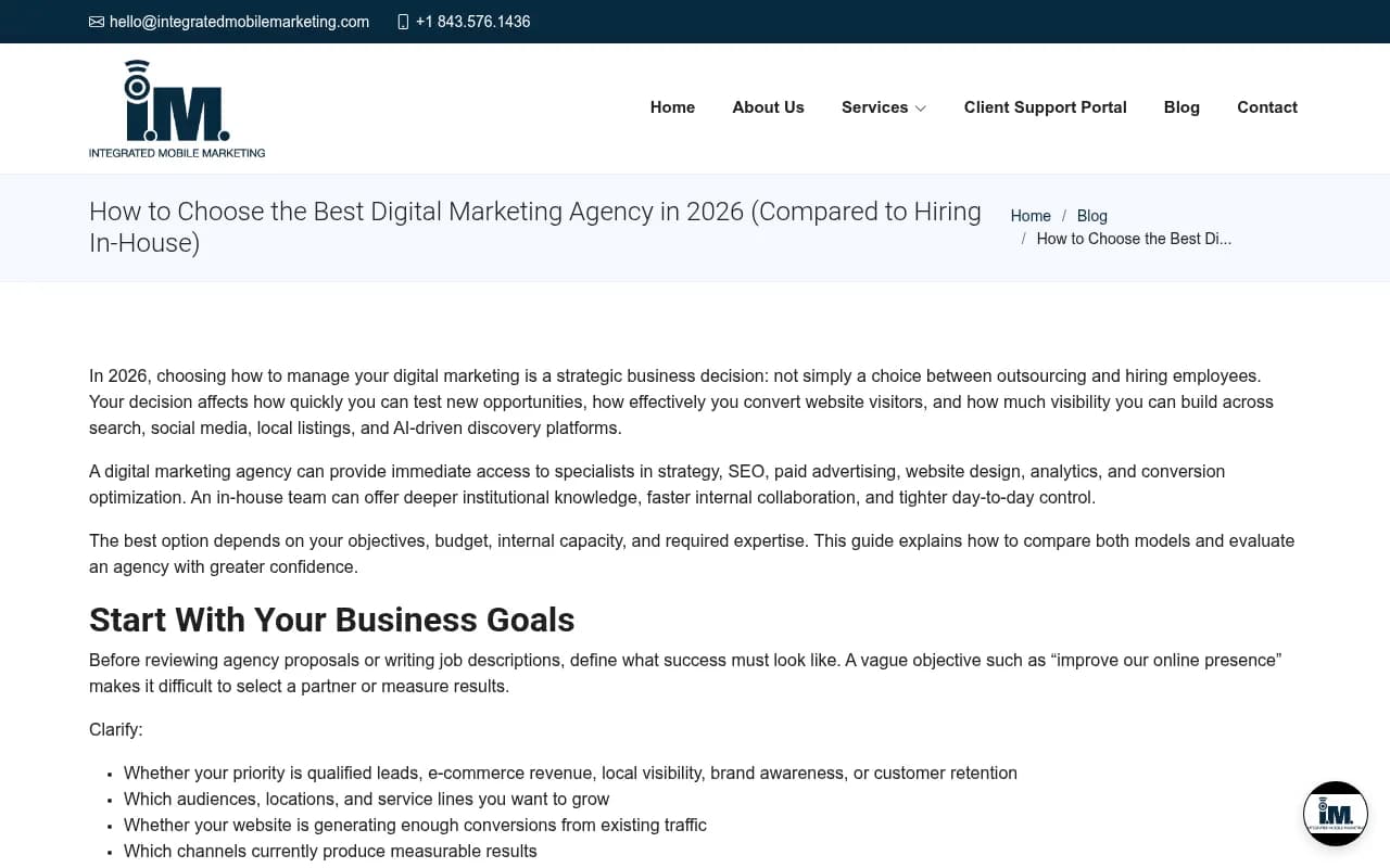 Integrated Mobile Marketing's guide comparing a digital marketing agency with hiring in-house