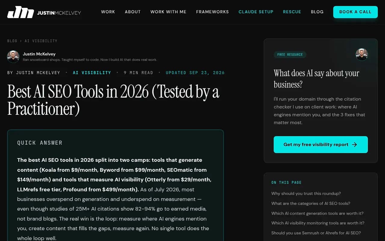 Practitioner roundup of AI SEO tools covering the free technical layer, budget stacks and common buyer mistakes