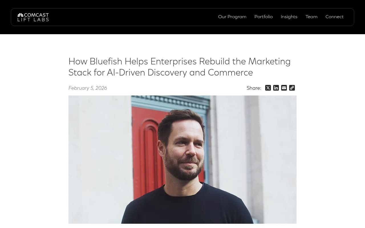 Bluefish's enterprise positioning centers on Fortune 500 brands rebuilding their marketing stack for AI-driven discovery