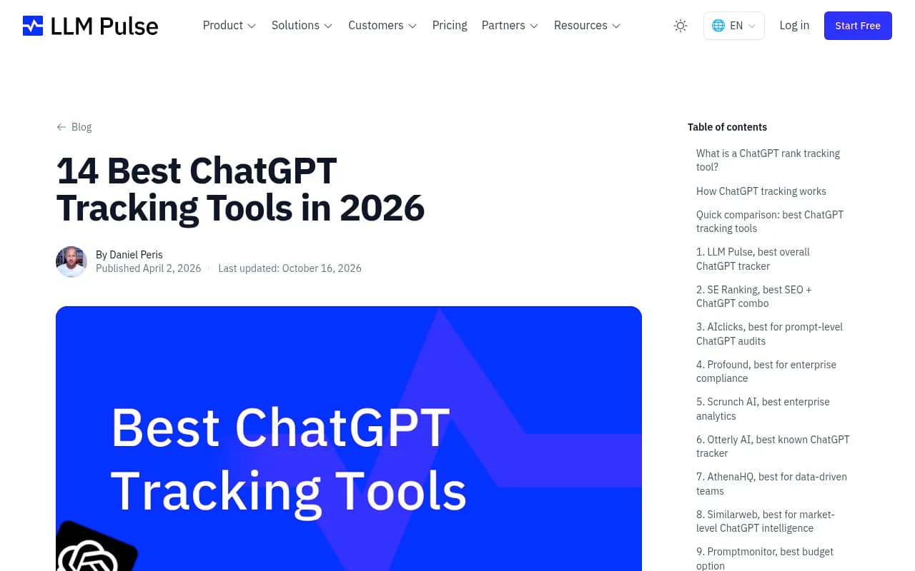 Comparison guide to ChatGPT tracking tools from LLM Pulse