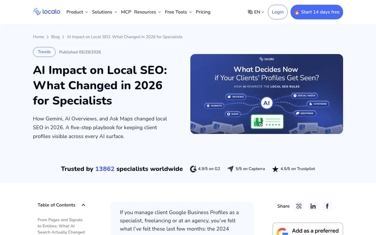 Localo's guide on how Gemini, AI Overviews and Ask Maps changed local SEO in 2026
