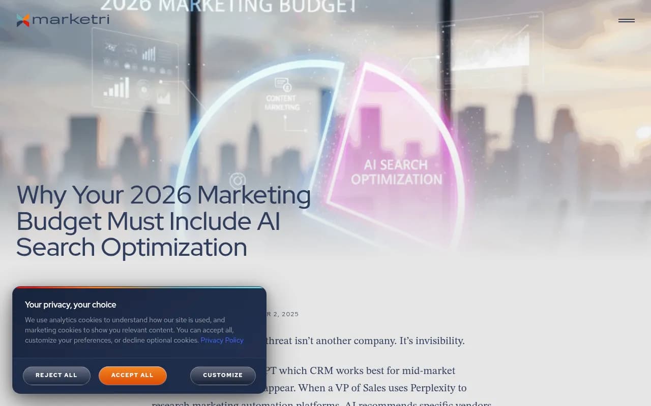 Marketri's argument for including AI search optimization in the 2026 marketing budget