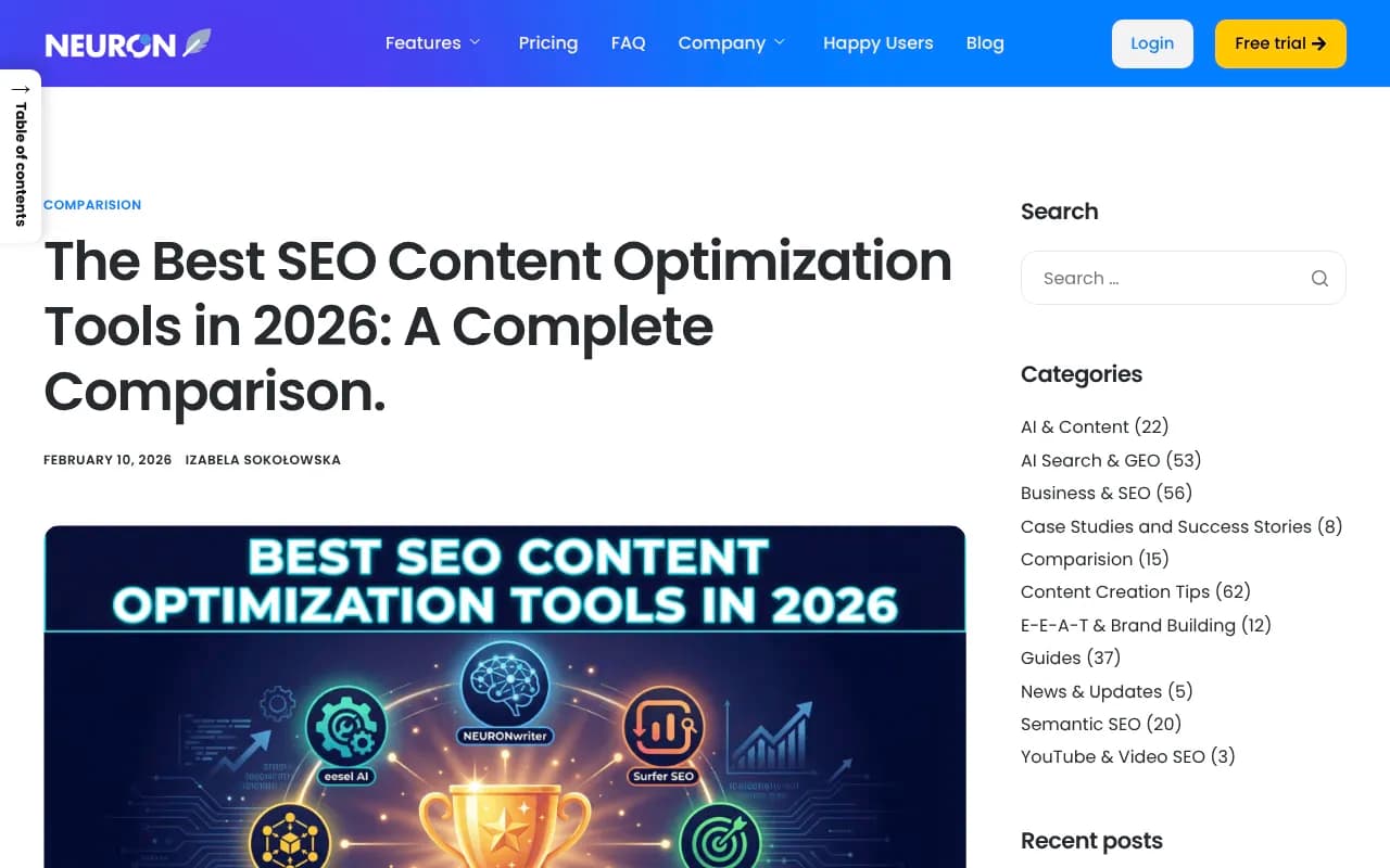 NeuronWriter's own 2026 comparison of SEO content tools, a vendor-authored piece