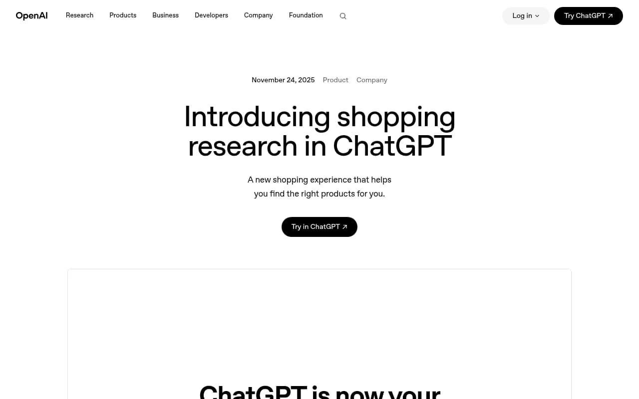 OpenAI's shopping research interface, an interactive buyer's-guide experience distinct from standard product cards