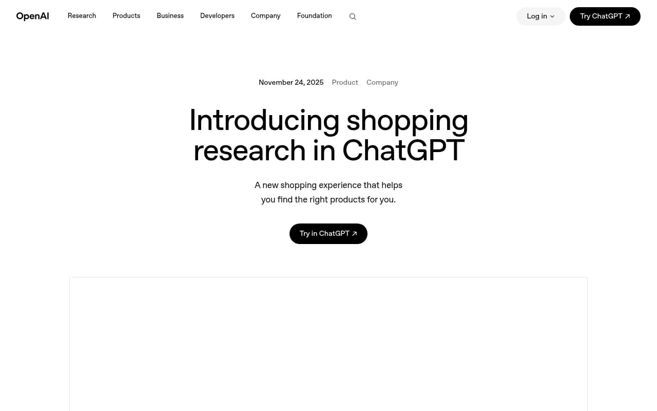 OpenAI announcement of shopping research in ChatGPT