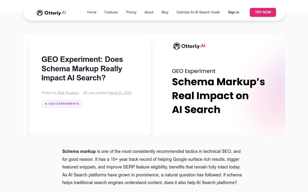 Otterly.AI controlled experiment on schema markup and AI search citation behavior