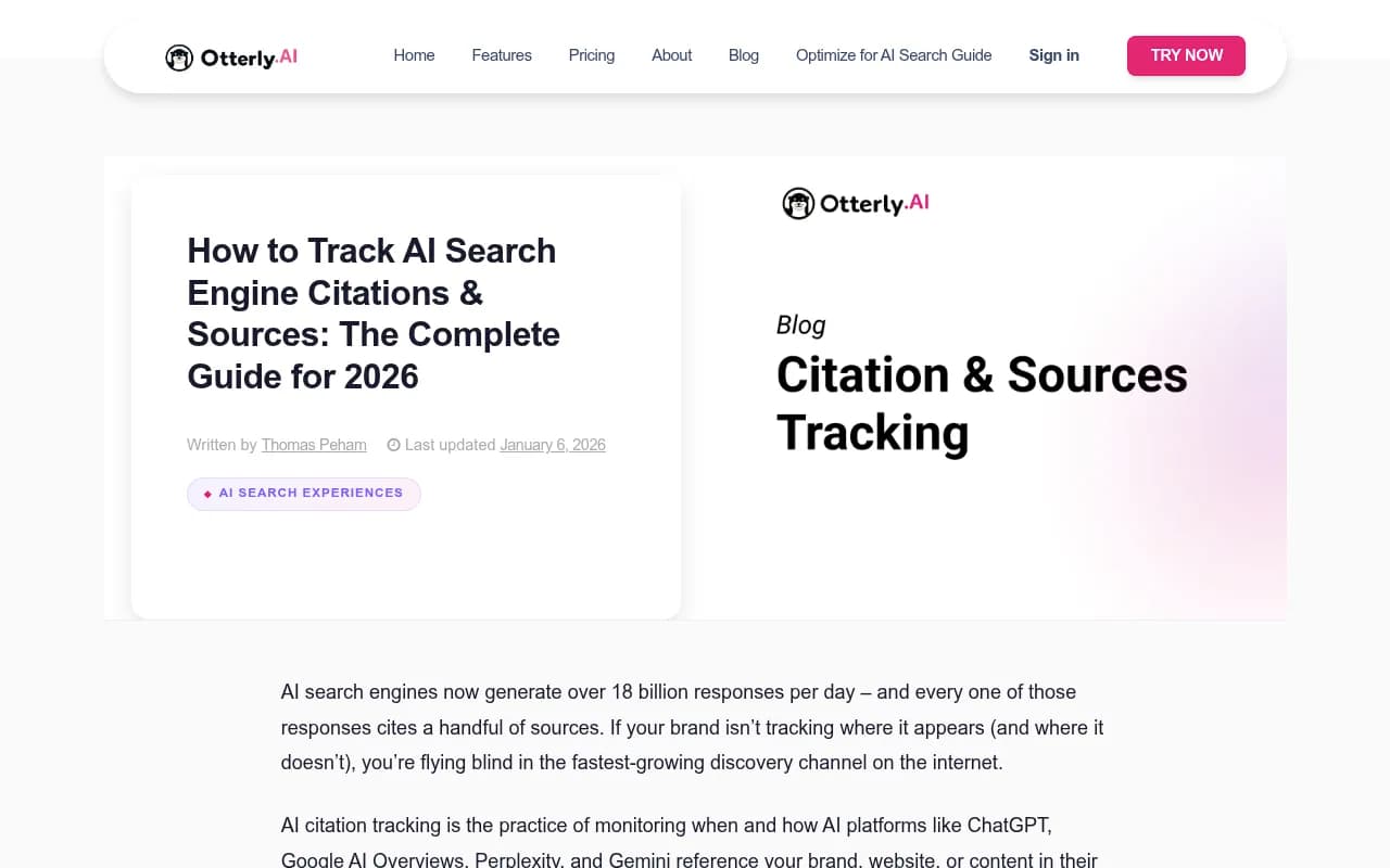 A screenshot of an AI citation tracking blog post showing a chart of AI citation query volumes