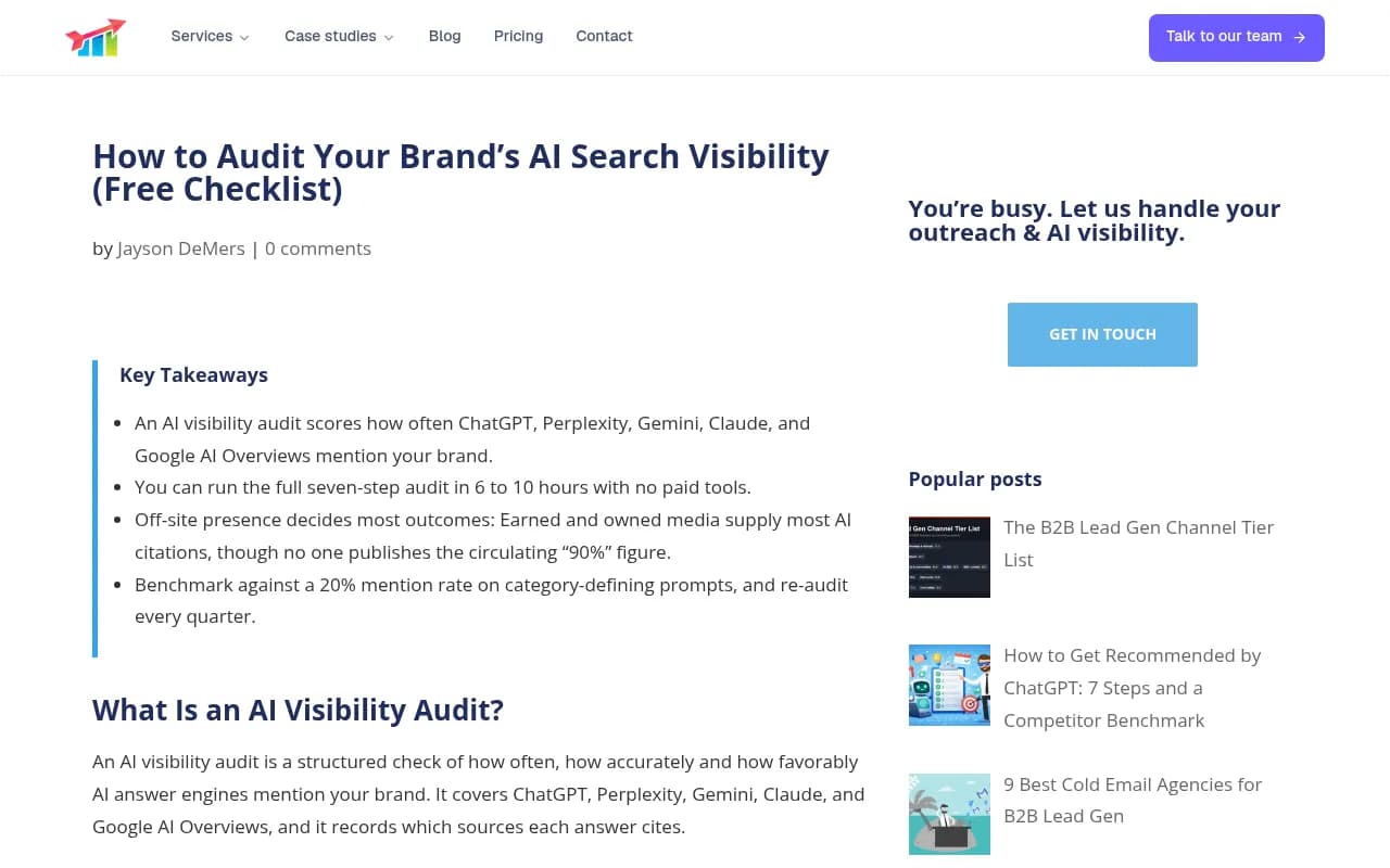 OutreachBloom AI visibility audit guide with a seven-step framework and free checklist