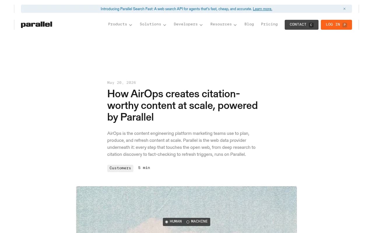 Parallel's case study on how AirOps' workflow layer sources and fact-checks citations against the live web
