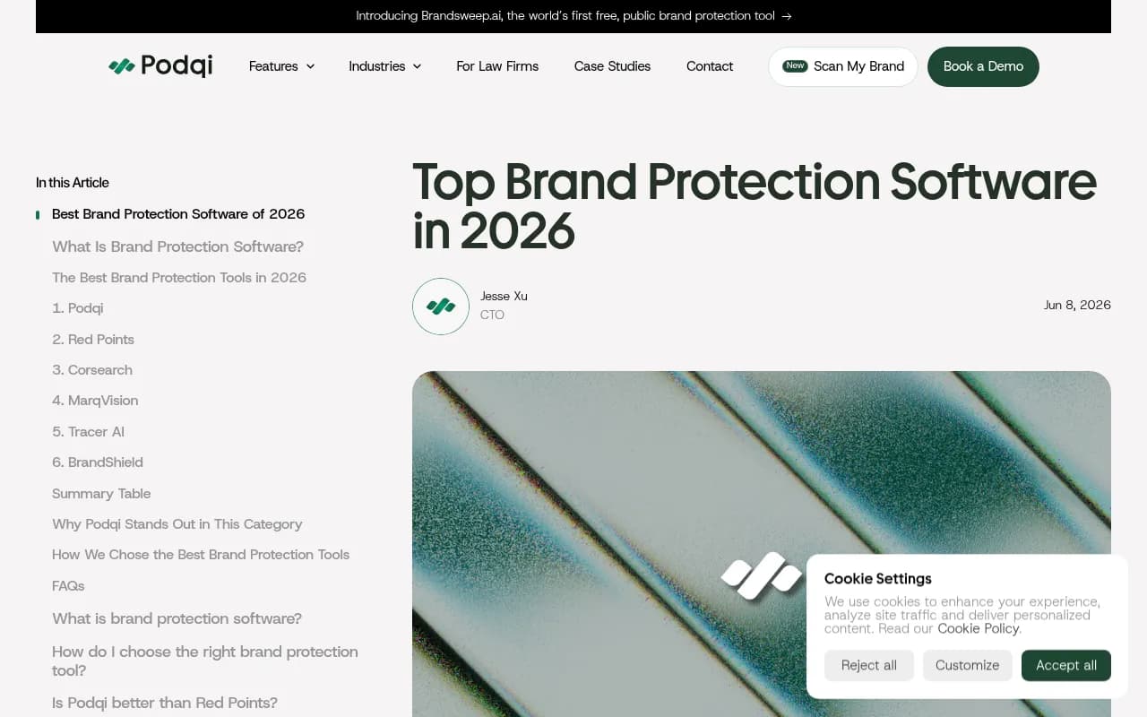 Podqi's 2026 brand protection software ranking page