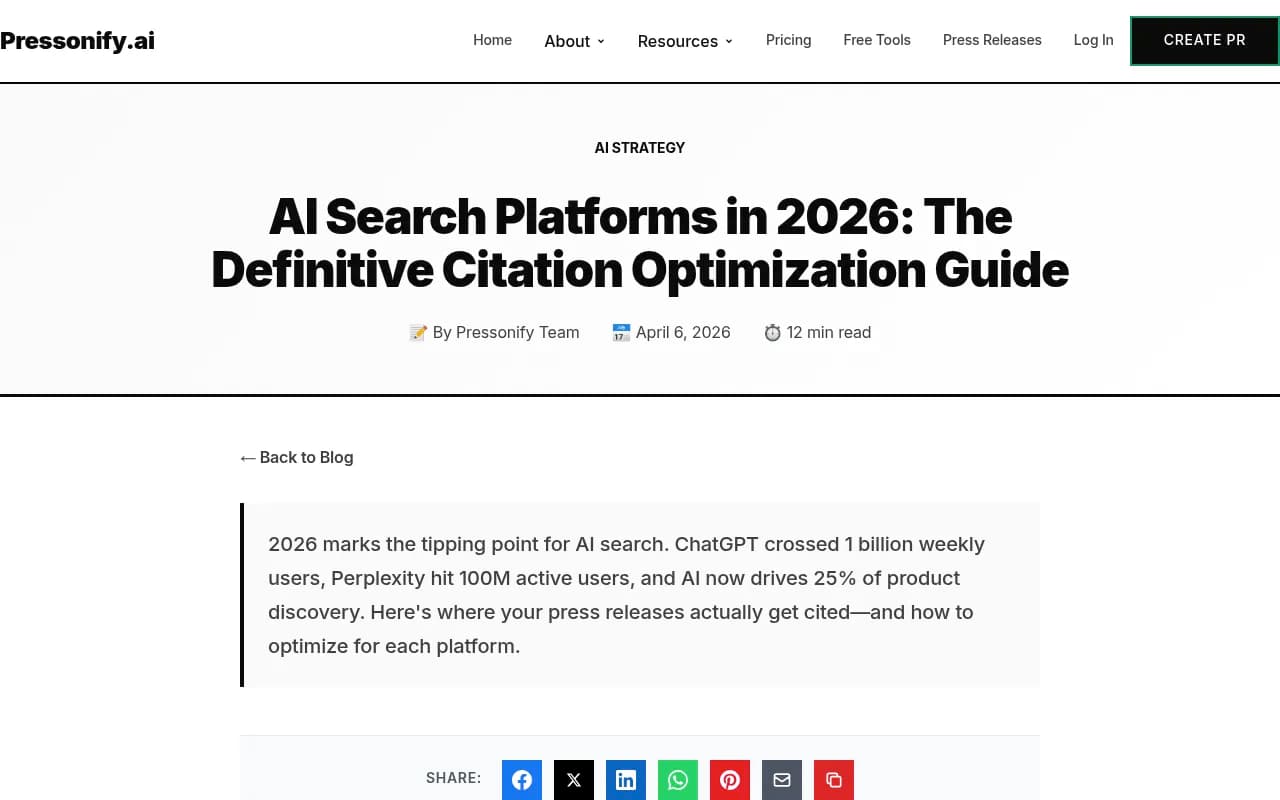 AI search platform comparison showing citation styles and market share data for ChatGPT, Perplexity, Gemini, and others in 2026