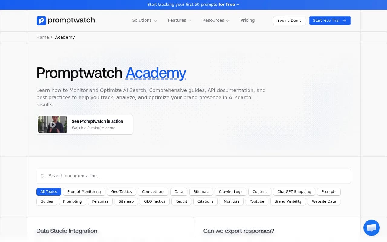 Promptwatch Academy -- comprehensive guides for monitoring and optimizing AI search visibility