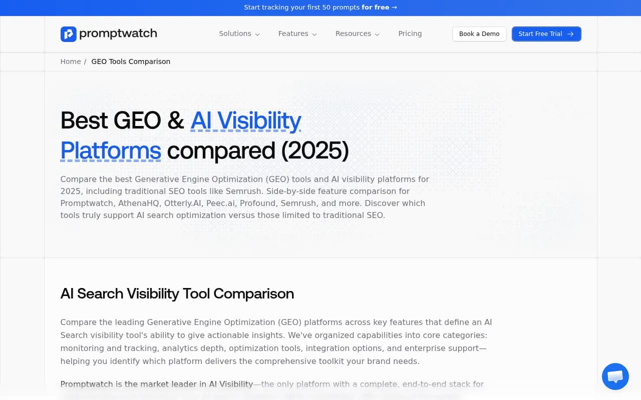 GEO platform comparison overview from Promptwatch's 2026 comparison page