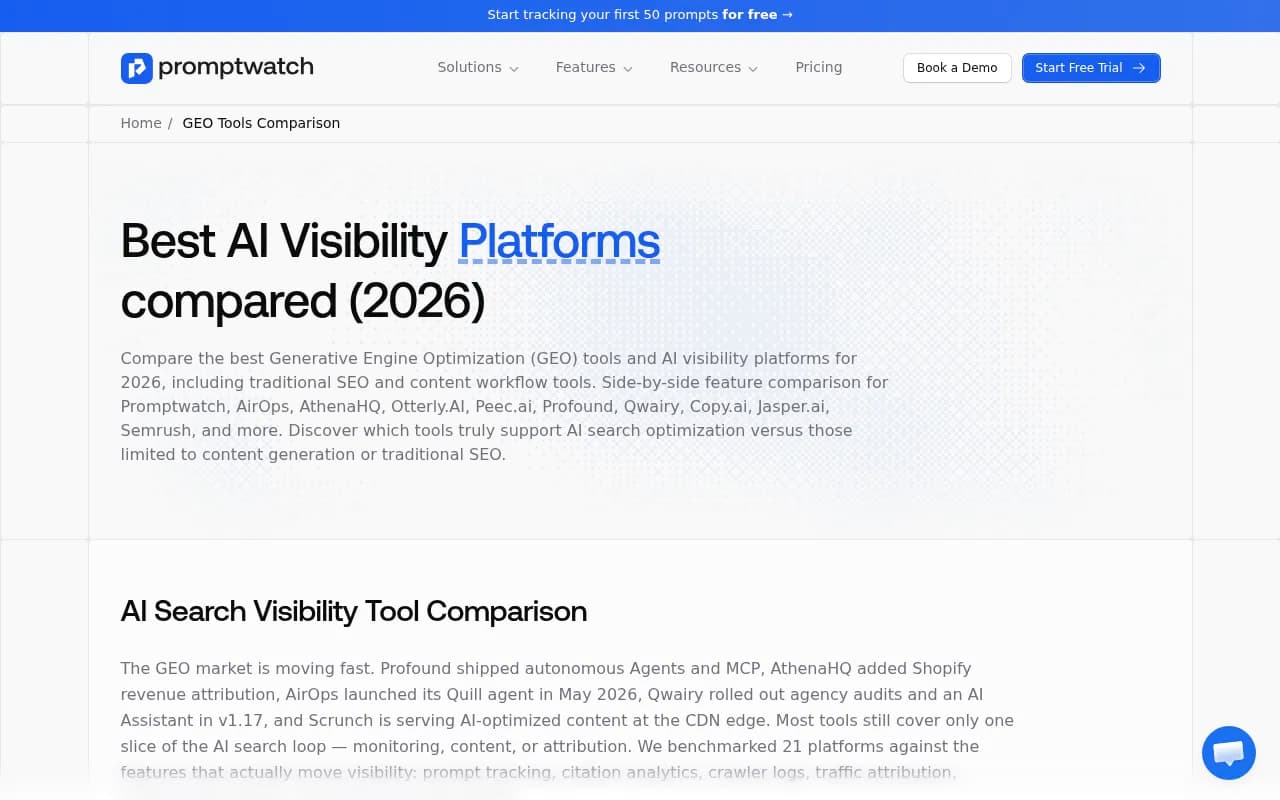 Comparison of leading GEO and AI visibility platforms in 2026