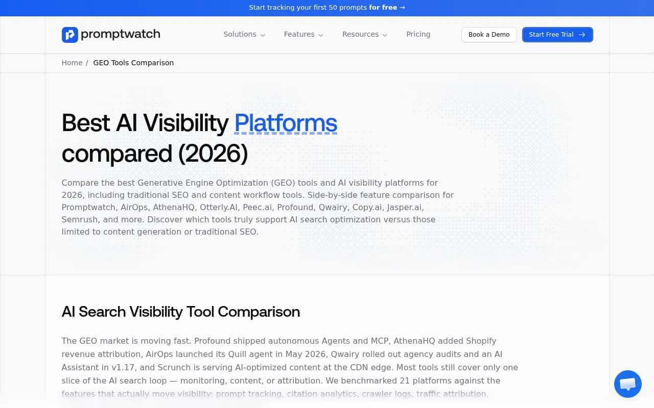 Promptwatch GEO platform comparison overview for 2026