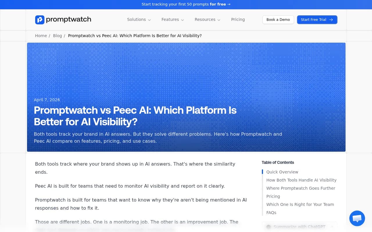 Promptwatch prompts dashboard showing AI visibility scores across multiple platforms