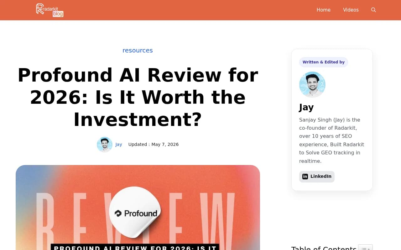 Profound AI review ratings and capabilities breakdown from Radarkit