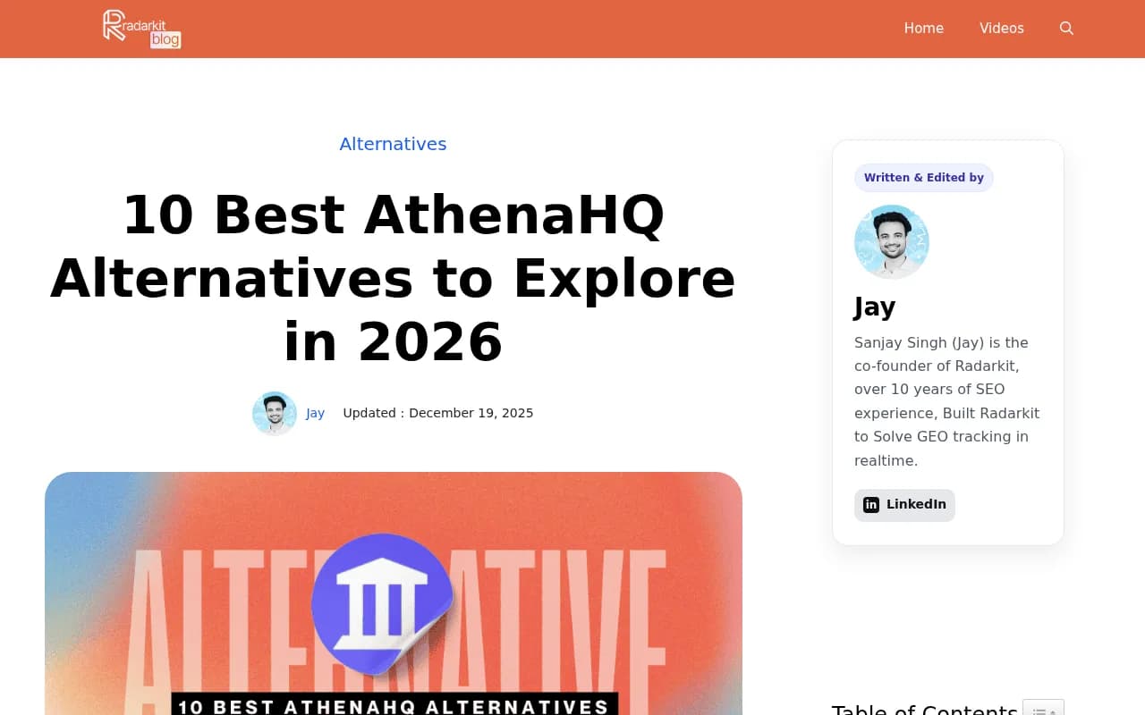Comparison of AthenaHQ alternatives including Scrunch AI, showing feature and pricing breakdown