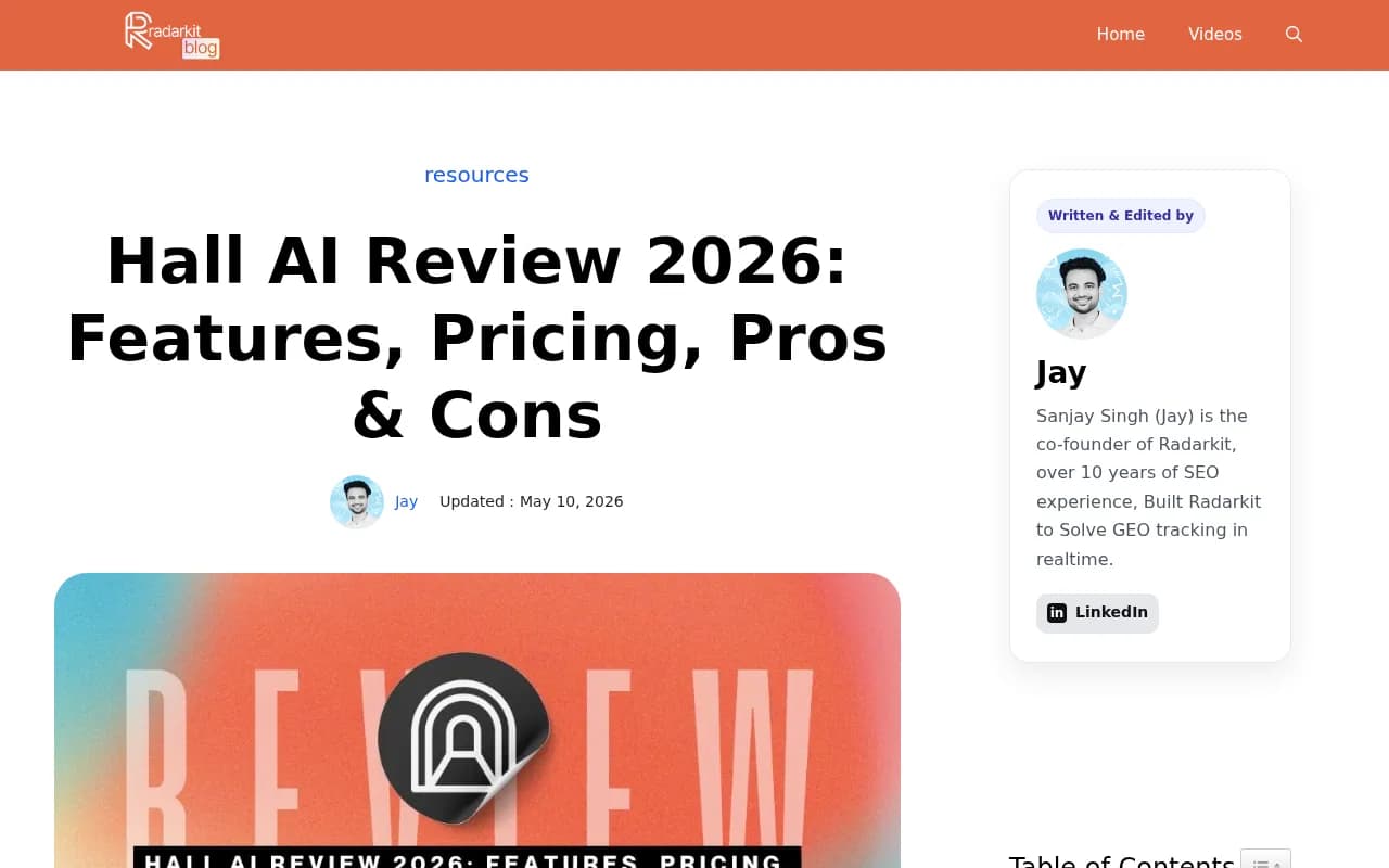 Hall AI Review 2026 on Radarkit - capabilities overview and ratings