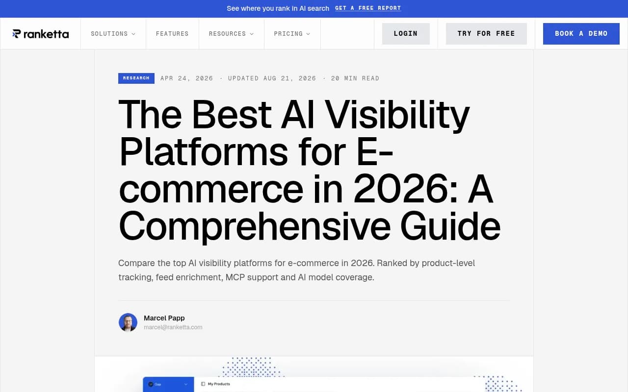 A ranked comparison of AI visibility platforms for e-commerce, showing product-level tracking and feed enrichment criteria