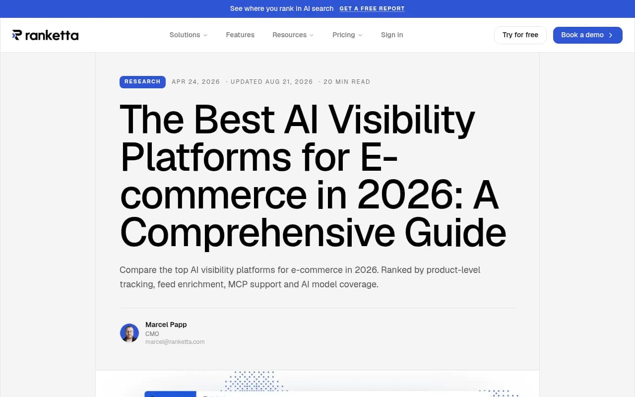 Ranketta's guide to the best AI visibility platforms for ecommerce in 2026