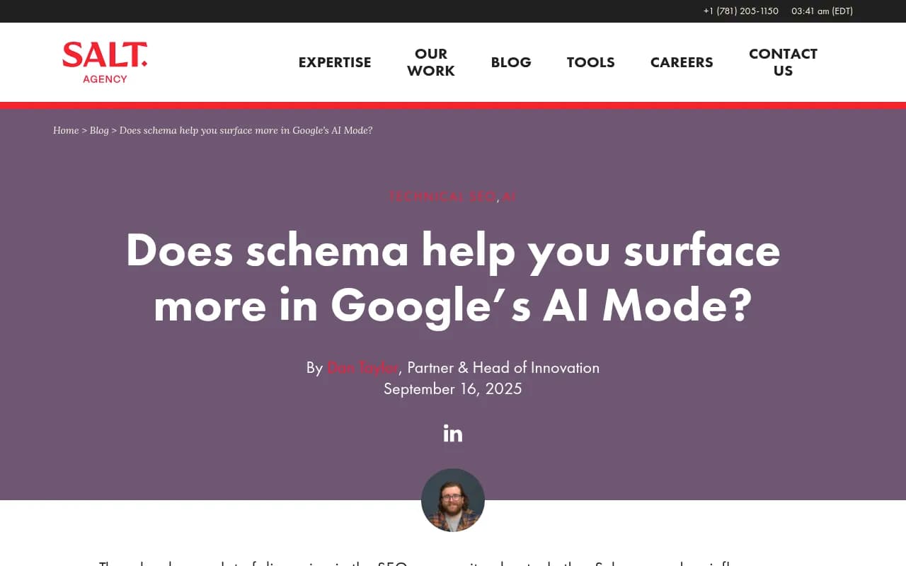 SALT.agency analysis of schema markup across 107,352 URLs cited in Google AI Mode