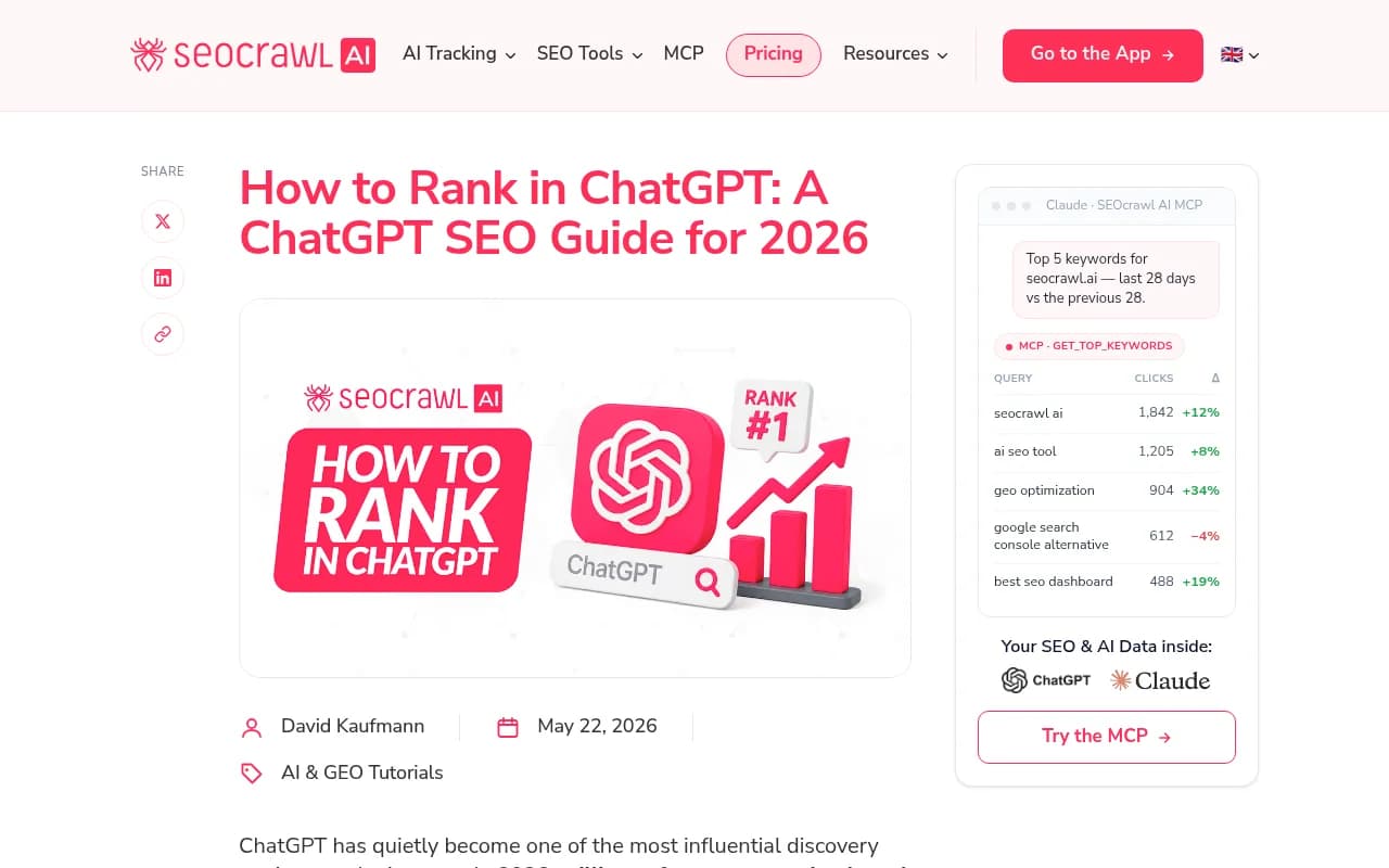 SEOcrawl's guide to ranking in ChatGPT in 2026, covering how AI models retrieve and cite sources