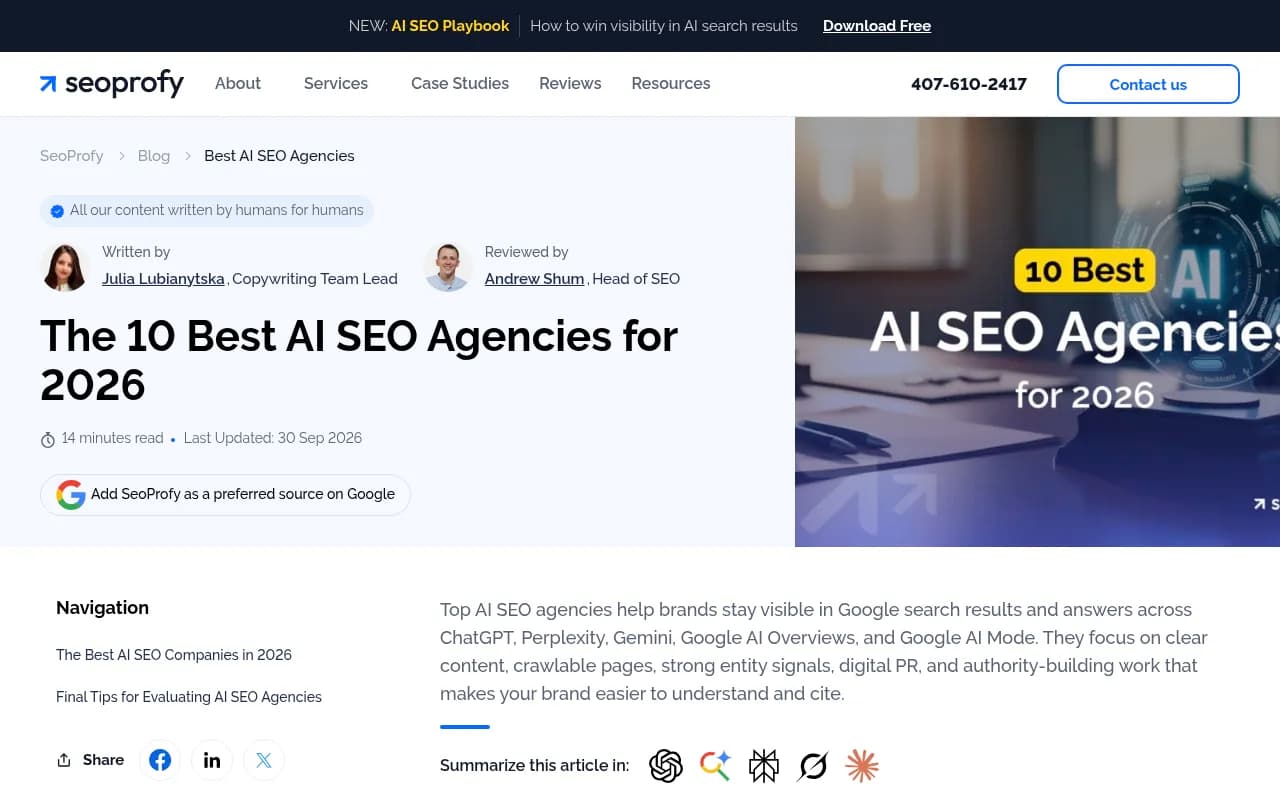SeoProfy list of best AI SEO agencies